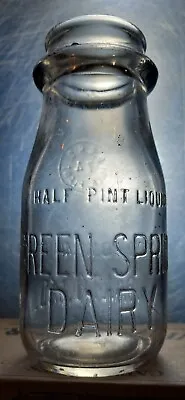 Green Spring Dairy Milk Bottle Vintage Embossed Half Pint Baltimore Maryland  • $12.99