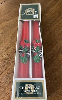 Holly Pinecone Vtg TAPER CANDLES Set Of 2  10   Original Box Vintage USA 1993 • $10