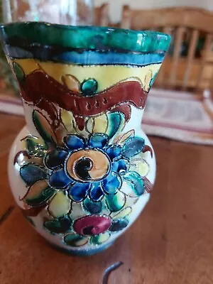 VINTAGE Small Hand Crafted Italian Pottery Vase Floral Accents  1968? • $16.50