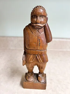 Vtg Mexican Folk Art Rustic Hand Carved Wooden Man With Hat Holding Head 10.75” • $20