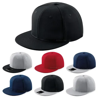 New Plain Snapback Cap Black Plain Baseball Hip Hop Era Fitted Flat Peak Hat • £9.99