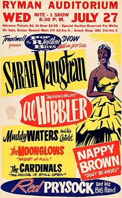 Sarah Vaughan - Muddy Waters - 1955 - Concert Poster • $14.99