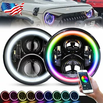 7'' Inch RGB Halo LED Headlights DRL Lights Combo Kit For Jeep Wrangler JK LJ TJ • $77.99