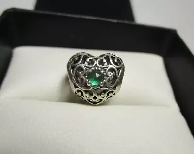 $37 • Buy PANDORA - Filigree Heart MAY Green Signature Birthday Open Work Charm - 791784