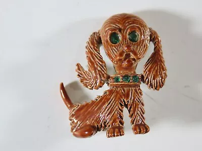 Vintage Rhinestone Eyes Enamel Dog Brooch Pin C486 • $5.58