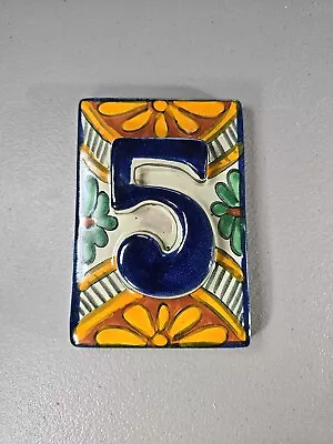 Mexican Talavera BLUE Tile House Numbers High Relief Spanish Tiles Mexico #5  • $5.50