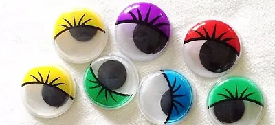 Coloured Movable Wiggly Google Joggle Plastic Eyes Craft Glue Stick On Flat Back • £2.16