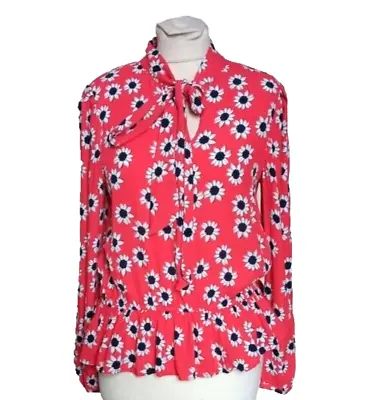 M&S Red White Daisies Blouse Top 12 • £2.50