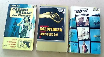 JAMES BOND: Casino Royale / Goldfinger / Thunderball Ian Fleming  3 Vintage P/Bs • £10