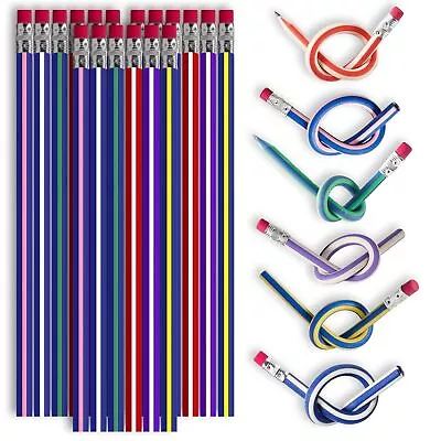 24-48 Soft Flexible Bendy Pencils With Erasers | Magic Bend Kids Children School • £5.79