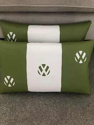 Vw Camper Van Cushions A Pair In Green And White Faux Leather New • £40