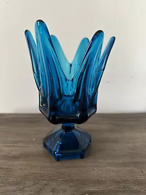 Vtg MCM Viking Glass Six Petal Blue Handkerchief Vase Bowl 8 3/4” T • $45