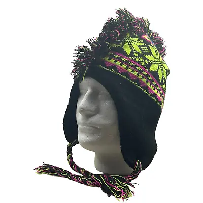 Mohawk Hat Winter Cap Knit Fleece Lined Hat Unisex Neon BLACK PINK YELLOW NOS • $13.49