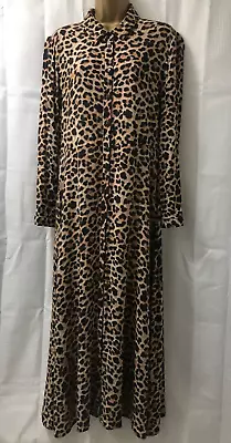 ZARA Long Leopard Print Shirt Dress XL Pit To Pit 19.5 Inches READ DESCRIPTION • £4.99