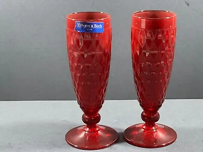 2 Vintage Villeroy & Boch Boston Red Champagne Flutes - New With Tags • $29.99