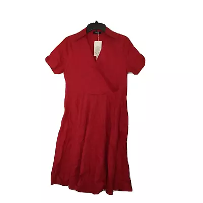 Zaful Dress Women XXL Red Fit & Flare Faux Wrap Short Sleeve Side Zip V-Neck NWT • $16.25