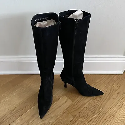 VIA SPIGA Black Suede Genuine Leather Knee High Boots SZ 6 M Made In Italy • $45