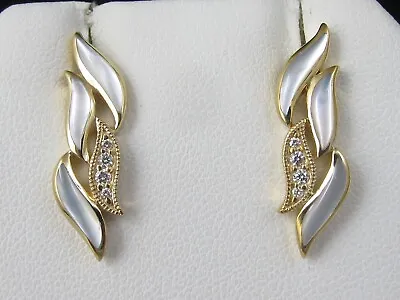 KABANA Earrings Mother Of Pearl Diamond 14K Yellow Gold Inlay Fine Jewelry • $995