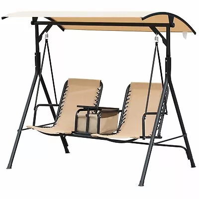 2-Seat Patio Swing Chair Outdoor Glider With Canopy Storage Table Cup Holder • $186.15