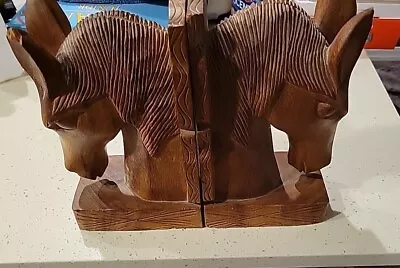 Vintage Hand Carved Wooden Horse Head Bookends.  1 Pair 2 Small Flaws • $12.99
