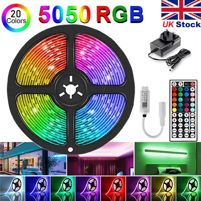 5M LED Strip Lights 5050 RGB Colour Changing Tape Cabinet Kitchen Lighting Lamps • £8.99