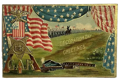 Patriotic Postcard Decoration Day GAR Cavalry Soldiers Battlefield USA Flag • $14.89