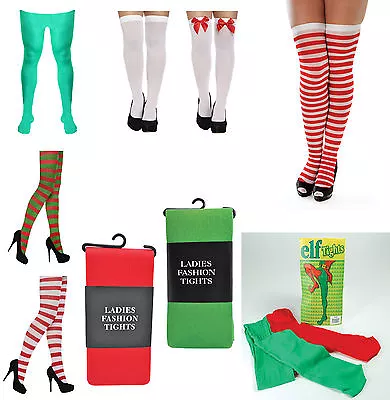 £3.99 • Buy Adult Mens Ladies Teen Elf Xmas Christmas Tights Stockings Fancy Dress Costume