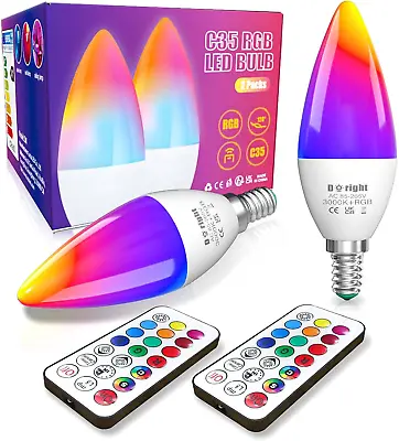 DoRight E14 LED Colour Changing Candle Bulbs 3W Dimmable Multi Color E14 RGBW & • £14.11