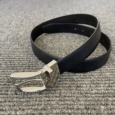 HM Belt Mens 32 Black Leather Suede Reversible Silver Square Buckle • $9.60