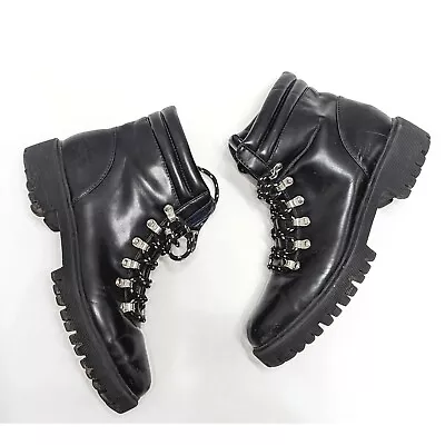 Zara TRAFALUC Black Flat Lace Up Boots Size 7.5 US • $29.99