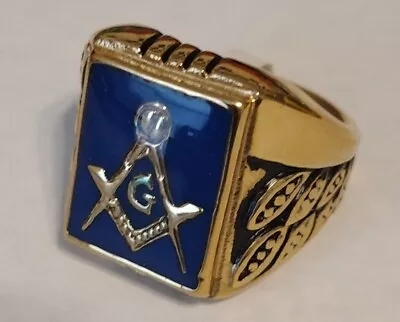 Masonic 14kt Gold Plated Ring (Size 10) Master Mason Blue Lodge Freemason • £12.83