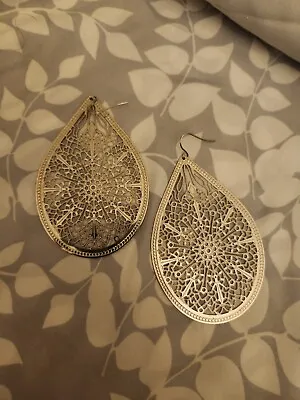 Silver Filigree Tear Drop Moroccan Style Dangle Earrings Fashion Jewelry  • $2