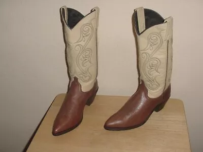 ACME-WOMEN'S GORGEOUS 2-TONE BROWN & CREAM LEATHER COWBOY/WESTERN BOOTS-sz 7 M • $26.80