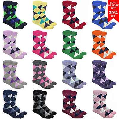 Fine Fit Men's Argyle Cotton Dress Socks Wedding Diamond Pattern Assorted Colors • $8.95