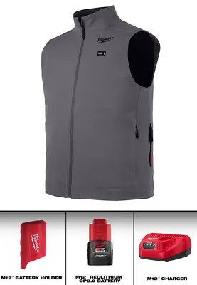 Milwaukee Men's  M12 Lithium-Ion Cordless Toughshell Grey Heated Vest Kit 304G • $159.97