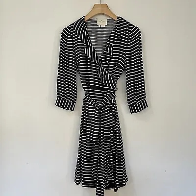 Kate Spade New York Wrap Dress Size 2 Silk Black White Stripe Ruffle • $121
