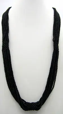 Beautiful Black Micro Seed Bead Multi Strand Station Weave Center Necklace 30  • $8.99