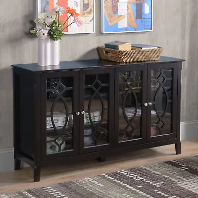 Vintage Sideboard Accent Cabinet Kitchen Buffet Glass Doors Adjustable Shelves • $264.99