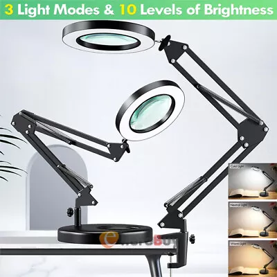 10X Magnifying Glass Desk Light Magnifier LED Lamp Reading Lamp With Base& Clamp • $9.99