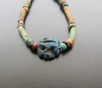 NILE  Ancient Egyptian Eye Of Horus Amulet Mummy Bead Necklace Ca 600 BC • $80