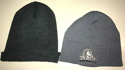 2 Mens GRAY BEANIE HATS MUSTANGS Horse MINNESOTA STATE 1 Solid ONE SIZE STRETCH • $4.40
