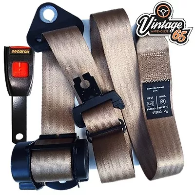 Vintage Warehouse 65 Single 3 Point Front Automatic Seat Lap Belt Kit Brown • $296.67