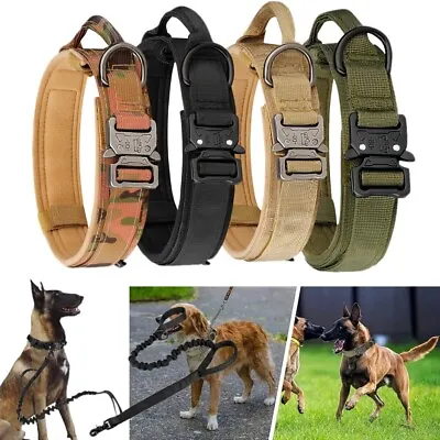 Tactical Dog Collar W/ Handle +Leash Heavy Duty Military Service Canine Training • $12.49