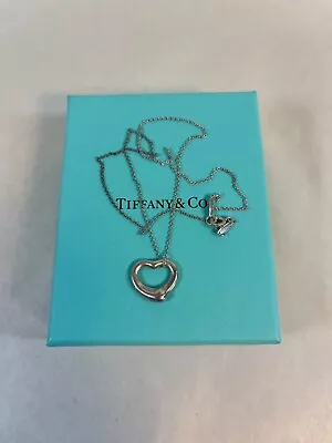 Mid-century  Tiffany Elsa Peretti Sterling Silver Open Heart Pendant Necklace • $57