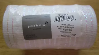 Place & Time Decorative Mesh- White W/ Pink Iridescent Stripes~ 5.5  X 30 Ft • $6