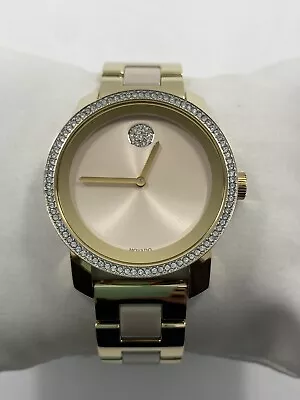 Movado Bold Crystal Quartz Taupe Dial Two Tone Ceramic Ladies Watch 3600785 • $249.95