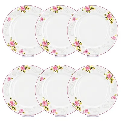 SET OF 6 Pink Roses Porcelain Dinner Plates Floral Bone China Plates 10.5  • $27.97