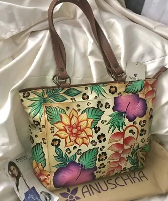 ANUSCHKA NWT🌺Double Handle Dual Side Pocket Shoulder Tote-In The Tropics 7434 • $189.95