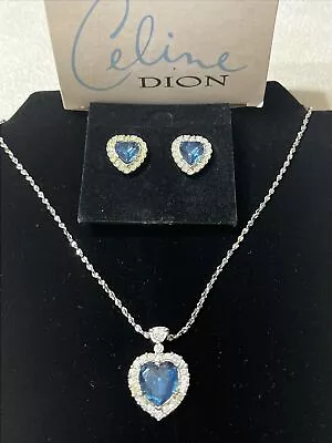 Celine Dion Blue Heart Of The Ocean Necklace And Earring Set Avon Vintage 1998 • $29.99