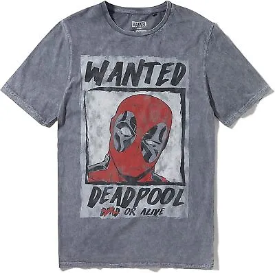 Marvel Men Deadpool T-Shirt Superhero Wanted Short Sleeve Cotton Tee Shirt Top • £16.07
